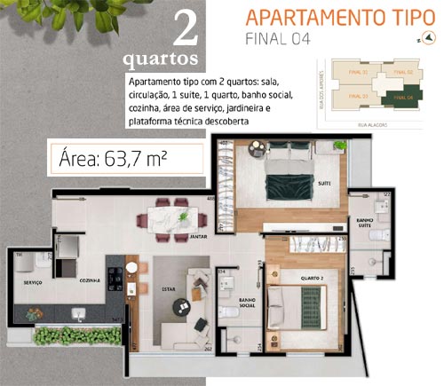 apartamentos no planta com 2 quartos bh