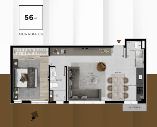 apartamento na planta de 1 quartos em bh