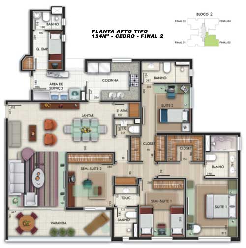 planta 4 quartos