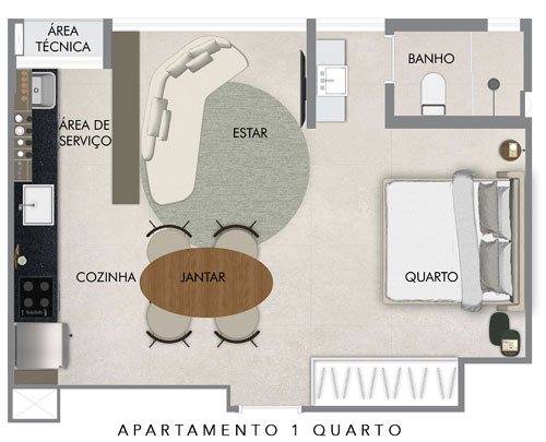 apartamento na planta com 1 suite