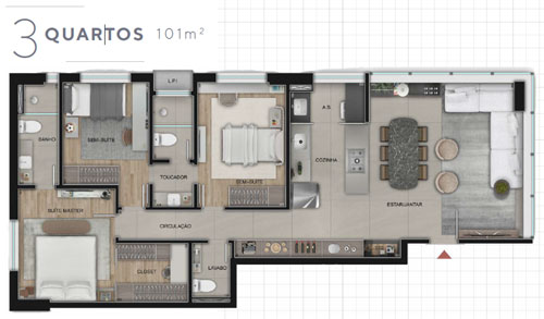 apartamento 3 quartos na planta