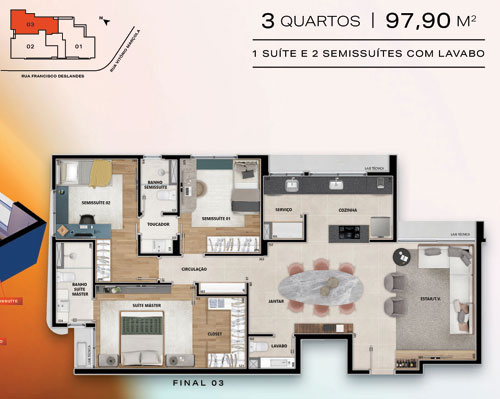 apartamento 3 quartos na planta bh