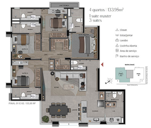 apartamento 4 quartos na planta