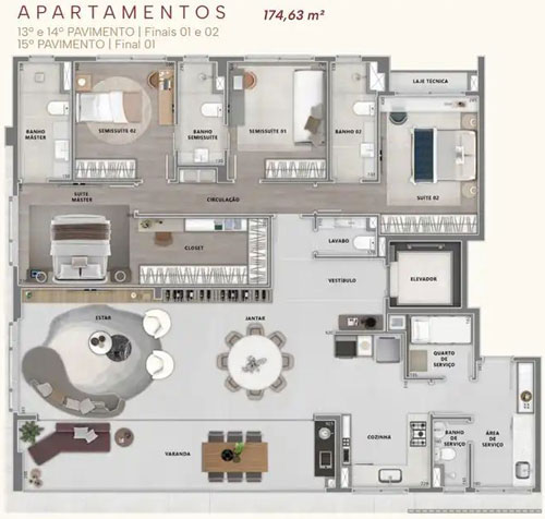 apartamento na planta com 4 quartos no lourdes