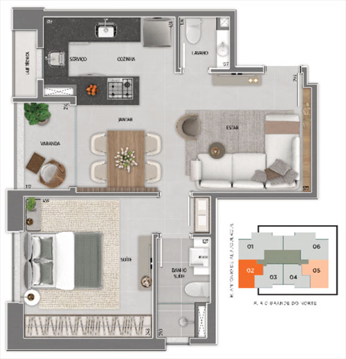 apartamento 1 suite na planta