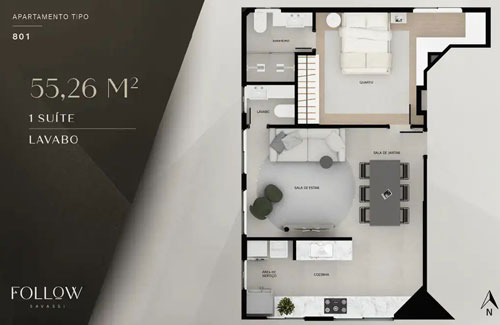apartamento na planta 1 quarto
