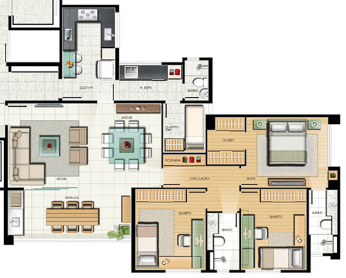planta 3 quartos