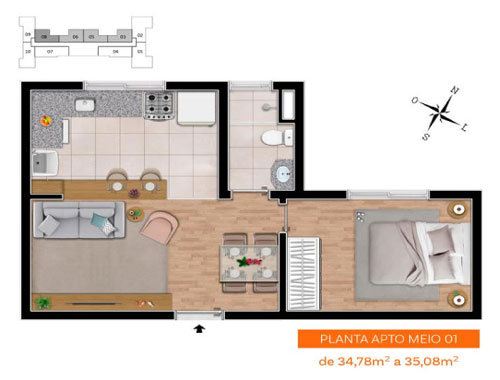 apartamento 1 quartos na planta bh