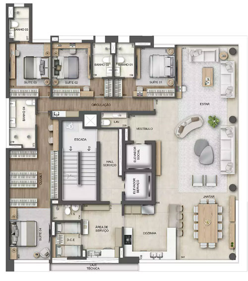 apartamento na planta 4 suites