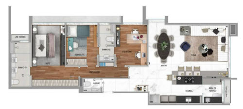 apartamento na planta 3 suites