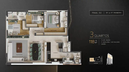 apartamento 3 quartos na planta