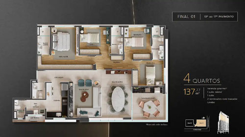 apartamento 4 quartos na planta
