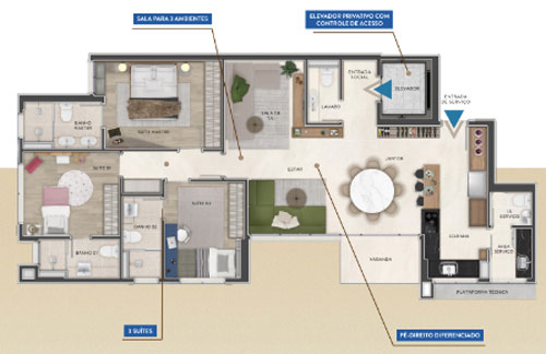apartamento 3 suites na planta