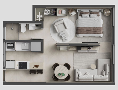 lan&ccedil;amento de apartamento com uma suite