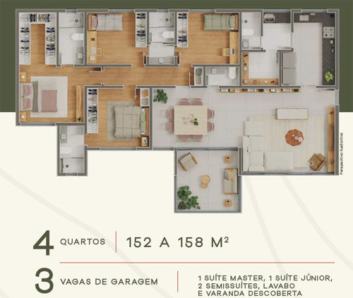 apartamento na planta 4 quartos