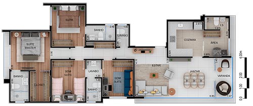 apartamentos de 4 quartos na planta
