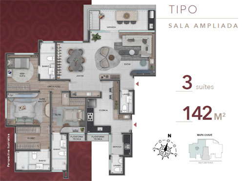 apartamento na planta 4 quartos