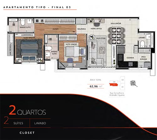 apartamento de 2 quartos na planta